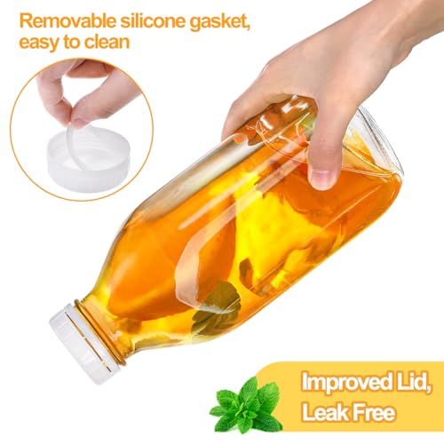 Bekith 6 Pack Liter Glass Milk Bottles with Airtight Screw Lid, 32 Oz Glass Juice Bottles, Reusable Glass Beverage Drinking Jar Juice Container for Milk, Honey, Jam (Extra 6 Lid with Silicone Gasket)