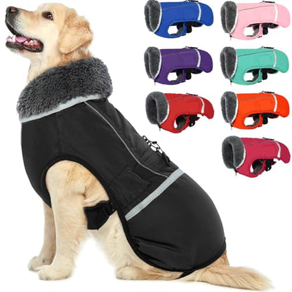 QBLEEV Warm Dog Coat, Reflective Dog Jacket, Waterproof Dogs Winter Coat - color: Black, size: Medium