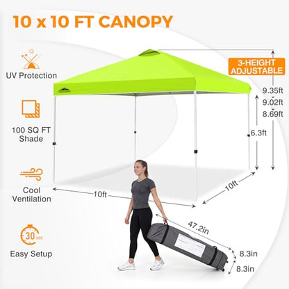 EAGLE PEAK 10x10 Pop Up Canopy Tent Easy Up Canopy Outdoor, Neon Green - color: Neon Green, size: 10x10
