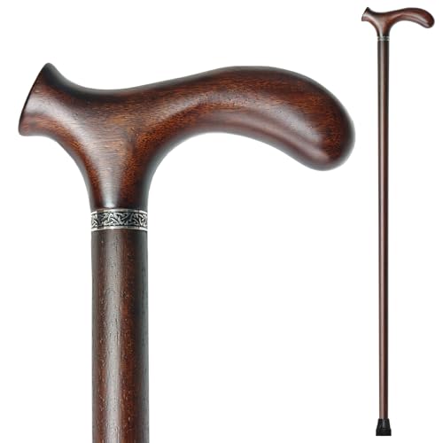 Wooden Walking Cane with 5 Height for Men and Women, Handmade Wood Cane with Comfort Grip Handle, Supportive Mobility Aid for Seniors, Fashionable & Classic Lightweight Stick - color: Walnut, size: 35"(for 5'6" to 5'9")