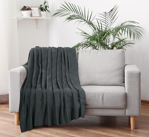 Utopia Bedding 100% Cotton Thermal Blanket Smoke Gray Full, 90x84 Inches - color: Smoke Gray, size: Full