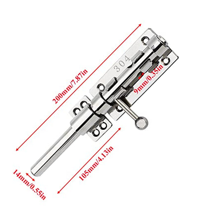 8in Slide Bolt Gate Latch 304 Stainless Steel Barrel Bolt Latch Heavy Duty Door Security Lock Thickened Door Latches Hardware with Mounting Screws for Barn Fence Shed Basement - color: 8in Silver