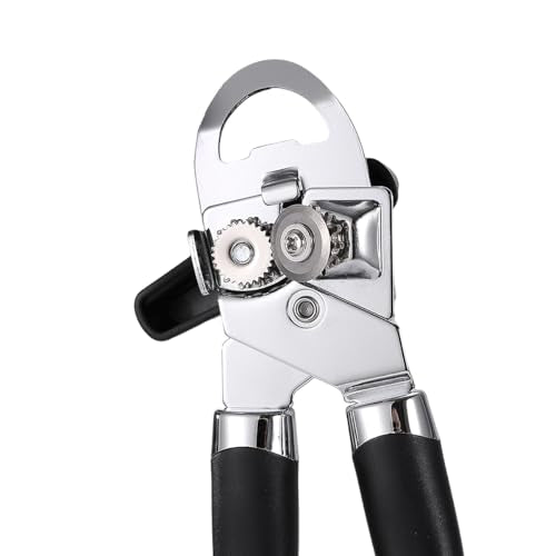 Manual Can Opener, Effortless Operation, Remove Lid with Magnet, 3 in 1 Bottle Opener & Milk Powder Opener, Soft Grip Handles, Easy to Turn, Heavy Duty Can Openers for Seniors - Black
