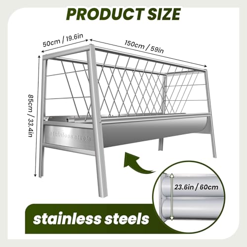 Goat Feeder, 92 Gallon Hay Feeder, Stainless Steel Livestock Hay Feeder, Sheep Feeder Trough for Barn or Outdoor Use, Free Returns!