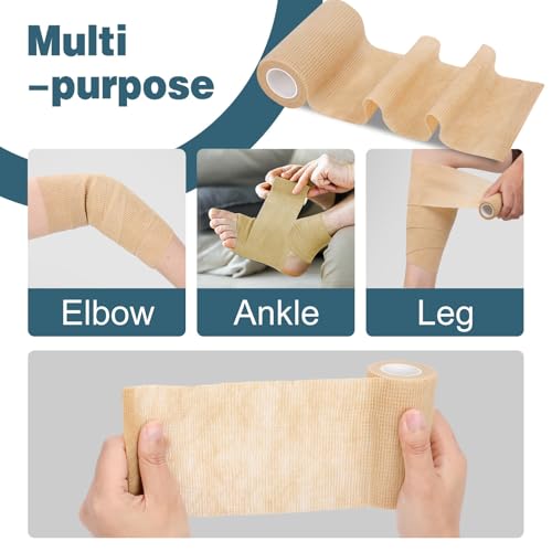 AZEN 24 Pack Self Adhesive Bandage Wrap, 4" X 5 Yards Elastic Cohesive Bandage Wrap, Skin Color Athletic Tape, Ankle Tape, Tattoo Grip Tape Wrap, Vet Wrap - size: 4IN - 24Pack