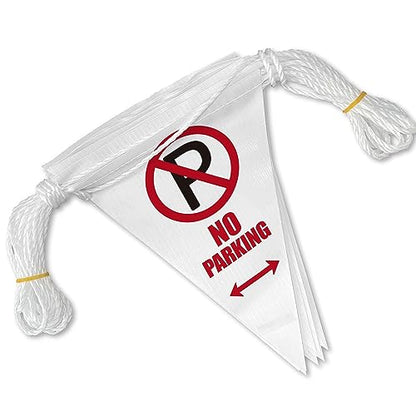 [7''x10''x36ft] No Parking Innovative Printed White Pennant Banner Flag - Greater Coverage and High Visibility - OSHA 500Lb Rated - style: White No parking