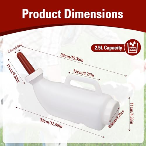 Calf Bottle 2.6 Quart, Vented Milk Feeding Bottle with Rubber Nipple