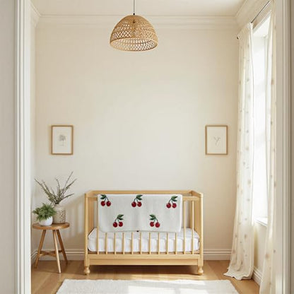 Creative Co-Op Cotton Knit Baby Blanket with Cherry Print, Cream with Red and Green - color: Cherries, size: 40" L x 32" W