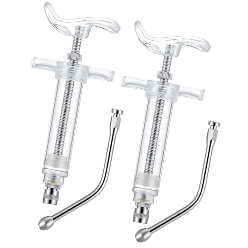 Threlaco 10ml 2 Pcs Drench Gun for Goats, Sheep & Cattle, Clear | Reusable Small Goat Drench Syringe, Adjustable Veterinary Medicine Feeding Syringe, Continuous Dosing for Livestock, Horse - color: Clear, size: 10ml