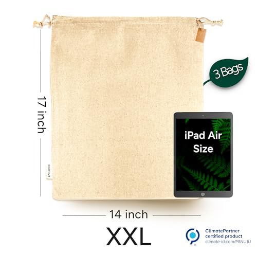 LEAFICO Reusable Produce Storage Bags - XX-Large 19x23 3 Pack - Breathable Muslin Fabric Sacks with Drawstrings – Dust-Proof Travel Cotton Bags for Laundry, Clothes, Purses - size: XX-Large 19x23"(3pack)