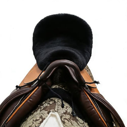 Saddle Sheepskin Seat Cover, Merino Sheepskin Saddle Pad – A Soft, Shock-Absorbing and Breathable Equestrian Seat Cover - color: Black