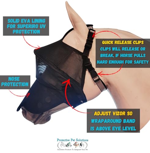 Solar Vizor Horse Fly Mask with Nose (Size Mini), Innovative Design - 100% UV Eye Protection for Horses with Uveitis, Photosensitivity, Ulcer, Head Shaking, Protects from Flies, Insects, Dust, Debris. - size: Mini
