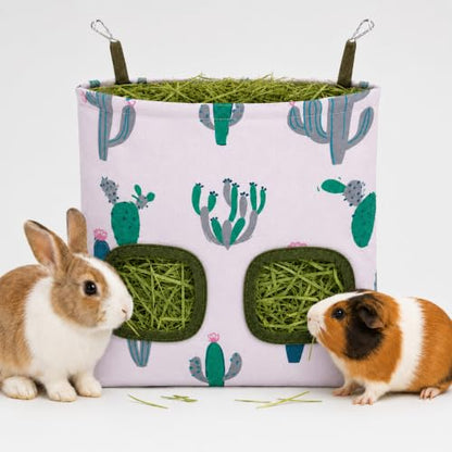 Rabbit Hay Feeder, Guinea Pig Hay Holder & Bunny Hay Feeder – Durable Hanging Hay Bag for Rabbits Chinchillas Guinea Pigs Bunnies – Chew-Resistant Hay Holder for Small Animals (Cactus) - color: Cactus