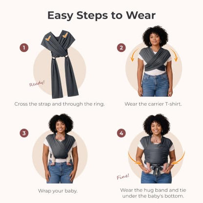 Momcozy Baby Wrap Carrier, Easy-On 2-Piece Design, Newborn to 33 lb - color: Deep Grey