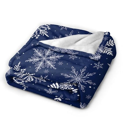Winter Snowflakes Blue Fleece Blanket Lightweight Ultra-Soft Christmas Throw Blanket for Sofa Couch Bed Camping Travel - Super Soft Cozy Microfiber Blanket 50"X40" - color: Winter Snowflakes(blue), size: 50"x40"
