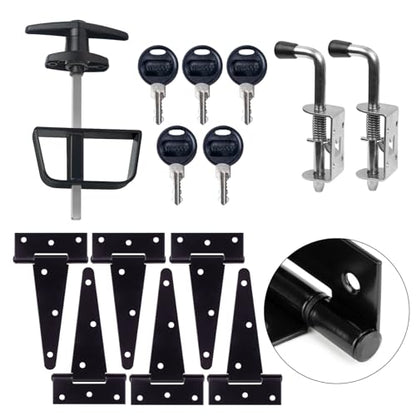 6" Shed Door Hardware Kit with T-Handle Lock & 5 Keys - 6 Hinges, 2 Barrel Bolts - Iron Gate Hardware Set, Black Powder Coated by [BTEOBFY] - size: 5.5-inch-Big-T