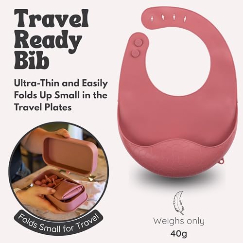 Baby Travel Feeding Set with Silicone Suction Plates, Dark Pink Small - color: Dark Pink