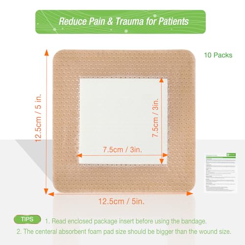 NeuHeils Silicone Foam Dressing with Border 5''x5'', 10 Pack for Bed Sores - size: 5''x5''(10 Pack)
