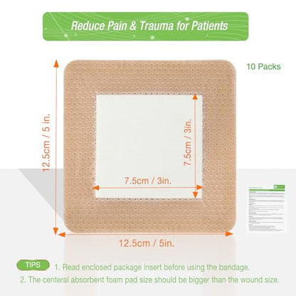 NeuHeils Silicone Foam Dressing with Border 5''x5'', 10 Pack for Bed Sores - size: 5''x5''(10 Pack)