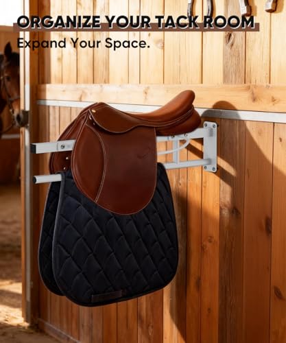 Queension Wall Mounted Saddle Rack with Pad Bar for Horses Saddles, White - style: Wall Mounted-White