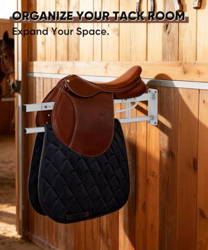 Queension Wall Mounted Saddle Rack with Pad Bar for Horses Saddles, White - style: Wall Mounted-White