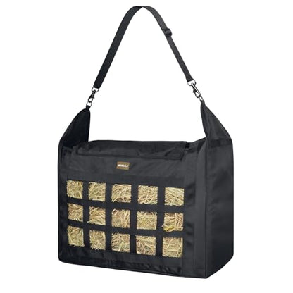 Hay Bag for Horses,Slow Feeder for Horse/Donkey/Goat, Premium 1680D Oxford Cloth,Easy to Fill and Hang with Extra Large Opening（Black）