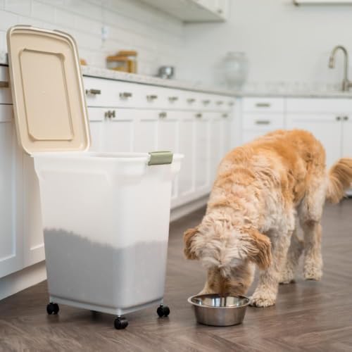 IRIS USA Dog Food Storage Container, Up to 40lbs, Almond/Pearl, Made in USA - color: Almond/Pearl, size: 40 lbs