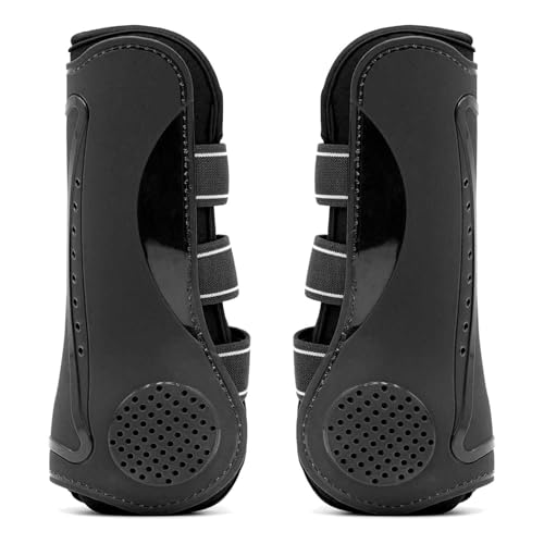 Jeffers Uniquely English Open Front Tendon for Horses, Pair, Medium - Ventilated Neoprene Horse Leg Protection for Tendons & High Impact Support, Jumping & Competition Riding Equine Boots - Black