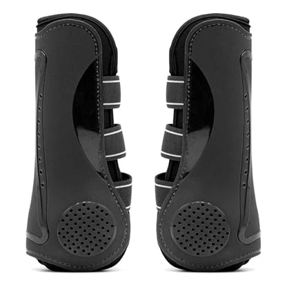 Jeffers Uniquely English Open Front Tendon for Horses, Pair, Medium - Ventilated Neoprene Horse Leg Protection for Tendons & High Impact Support, Jumping & Competition Riding Equine Boots - Black