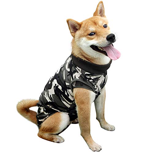 Dog Recovery Suit Abdominal Wound Puppy Surgical Clothes Post-Operative Vest Pet After Surgery Wear Substitute E-Collar & Cone(L, Camouflage) - color: Camouflage, size: Large (Pack of 1)