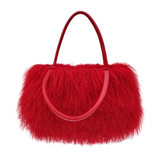 Women Luxury Real Curly Mongolian Lamb Fur Purse - color: Red