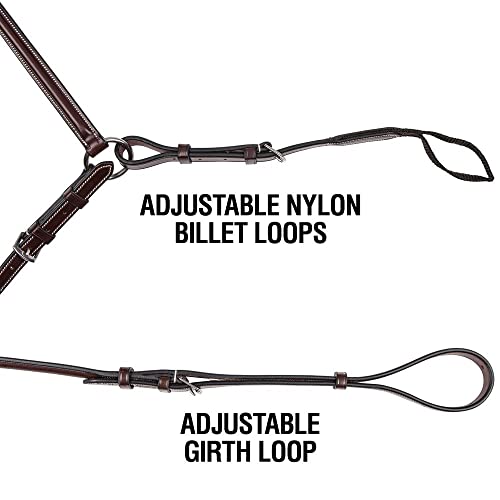 Joseph Sterling Raised Adjustable Breastplate with Running Martingale Attachment | Size Full Size | 6-Way Adjustable | Finest English Leather | Padded for Comfort | Chestnut with White Stitching - size: Full Size