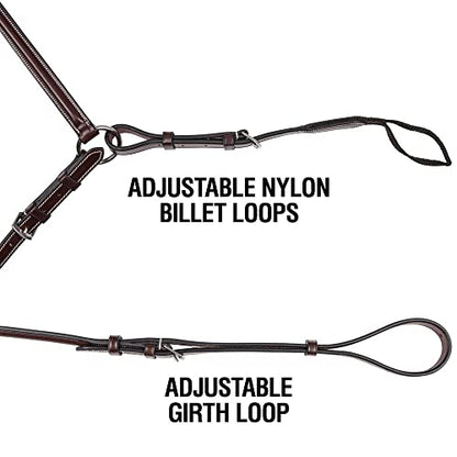 Joseph Sterling Raised Adjustable Breastplate with Running Martingale Attachment | Size Full Size | 6-Way Adjustable | Finest English Leather | Padded for Comfort | Chestnut with White Stitching - size: Full Size