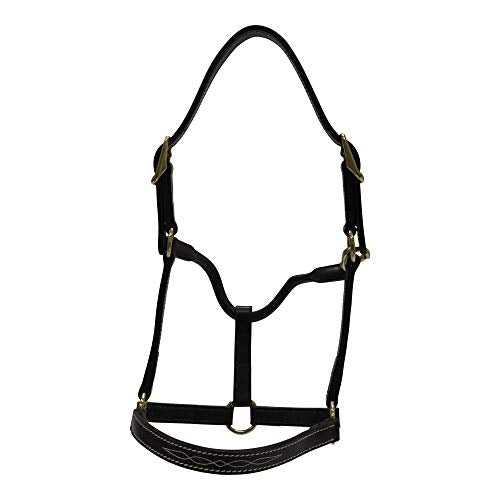 Huntley Equestrian Fancy Stitched Adjustable Premium Leather Pony Halter Elegant & Durable With Brass Hardware, Adjustable Crown Piece - Brown