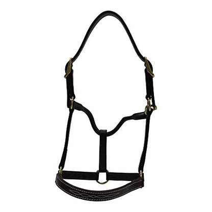 Huntley Equestrian Fancy Stitched Adjustable Premium Leather Pony Halter Elegant & Durable With Brass Hardware, Adjustable Crown Piece - Brown