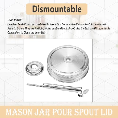 Mason Jar Pour Spout Lid for Ball Regular Mouth Mason Jars - (2 Pack) - Suitable for any liquid - Stainless Steel Open Closed Dispenser Lid for Olive Oil, Vinegar, Syrup, Milk, and Salad Dressing