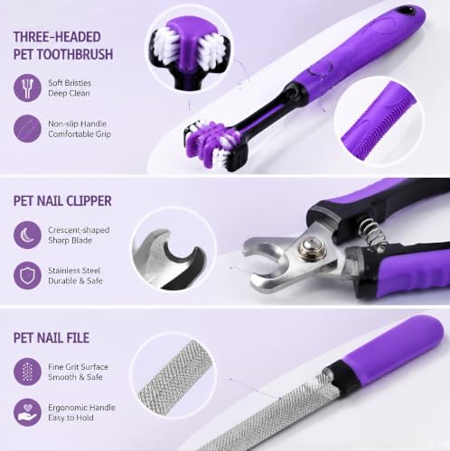 Cat Grooming Kit,Kitten Puppy Pet Dog Grooming Kit,Dog Slicker Brush,9PCS - color: Purple-9