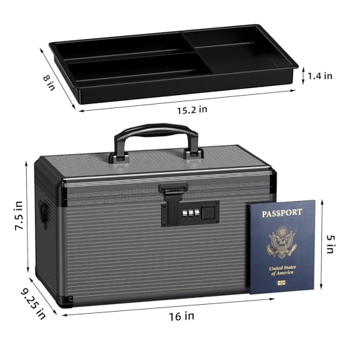 Medicine Lock Box with Code, Locking Medicine Box with Removable Tray & Pocket Bag, Portable First Aid Box for Home, 16 * 9.25 * 7.5 Inch (Black, X-Large-16inch) - size: X-Large-16inch