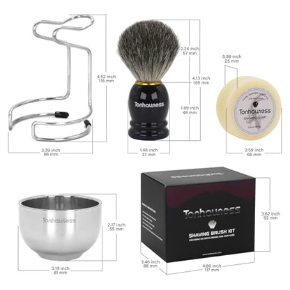 Shaving Brush Kit for Men, 4 in 1 Shaving Brushes Set Includes Badger Hair Shave Brush, Stainless Steel Shaving Bowl&Stand and Goat Milk Flavor Shaving Soap - color: Black-A