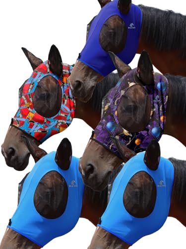 Mask Tech 5 Pieces Horse Fly Masks with Ears, Stretchy Elastic Mesh Fly Masks, 3D Eye Clearance, UV Protection-Large,Combo 14 - color: Combo 14, size: Large