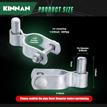 KINNAN 1-3/8" Chain Link Fence Gate Male Hinge, Heavy Duty Galvanized Steel, Gate Hinges with Bolts and Nuts, Durable Fence Hardware for Secure and Long Lasting, Easy Installation(2 Pack) - size: 1-3/8