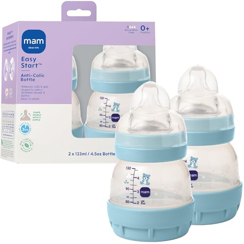 MAM 4.5oz Easy Start Anti-Colic+ Vented Baby Bottle, 0+ Months, 2 Pack, Boy - color: Blue Teal, size: 2 Count (Pack of 1), style: 4.5oz