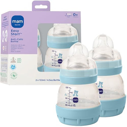 MAM 4.5oz Easy Start Anti-Colic+ Vented Baby Bottle, 0+ Months, 2 Pack, Boy - color: Blue Teal, size: 2 Count (Pack of 1), style: 4.5oz