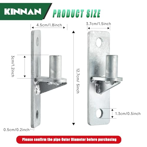 KINNAN 4 Pack Wall Mount Gate Hinges, Heavy Duty Gate Hinge for Farm Gate, Flat Back Farm Gate Hinge with 5/8" Pin, Chain Link Fence Parts, Galvanized Steel (Screws Not Included)