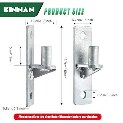 KINNAN 4 Pack Wall Mount Gate Hinges, Heavy Duty Gate Hinge for Farm Gate, Flat Back Farm Gate Hinge with 5/8" Pin, Chain Link Fence Parts, Galvanized Steel (Screws Not Included)