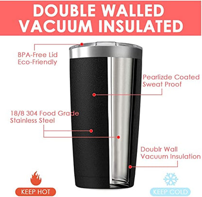 6 Pack 20 oz Stainless Steel Insulated Tumbler with Straw and Lid, Double Wall Travel Coffee Mug Vacuum Insulated Bulk Tumbler Set of 6, Suitable for Vehicle Cup Holders - color: Black, size: 6 Count (Pack of 1)
