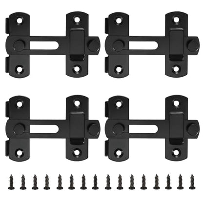 4 Pcs 180 Degree Flip Sliding Barn Door Lock Black Latch Bolt | Gate Pet Door Bathroom Garage Window Sliding Door Lock Buckle - size: 4INCH-4PCS