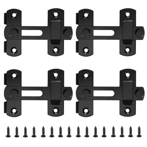 4 Pcs 180 Degree Flip Sliding Barn Door Lock Black Latch Bolt - size: 4INCH-4PCS