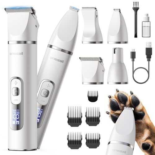 oneisall 4 in 1 Dog Grooming Kit with LCD Display (White) - color: White