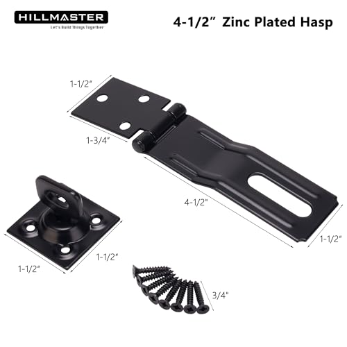 HILLMASTER 2 Pack Swivel Staple Safety Hasps, 4-1/2" Gate Door Hasp Latch with Twist Knob Safety Padlock Clasp Lock for Fence, Gate, Cabinet, Barn Door, Shed, Black - size: 2 Pack